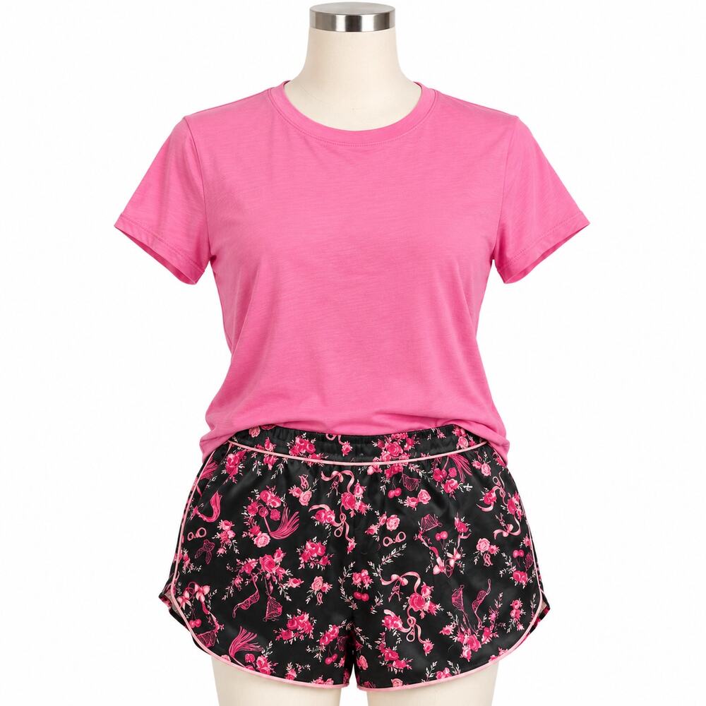 Victoria's Secret Pink Pajama Sleep Set Tee XL Floral Shorts M